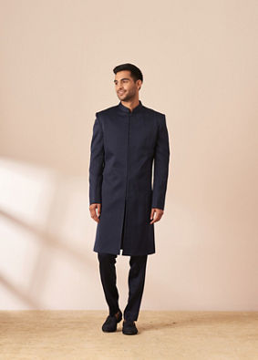 Dark Blue Embellished Jacket Style Indo Western image number 2